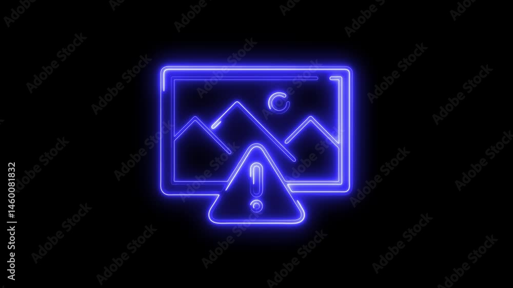 Aufkleber neon digital asset error warning animation on black background for glitch or problem theme