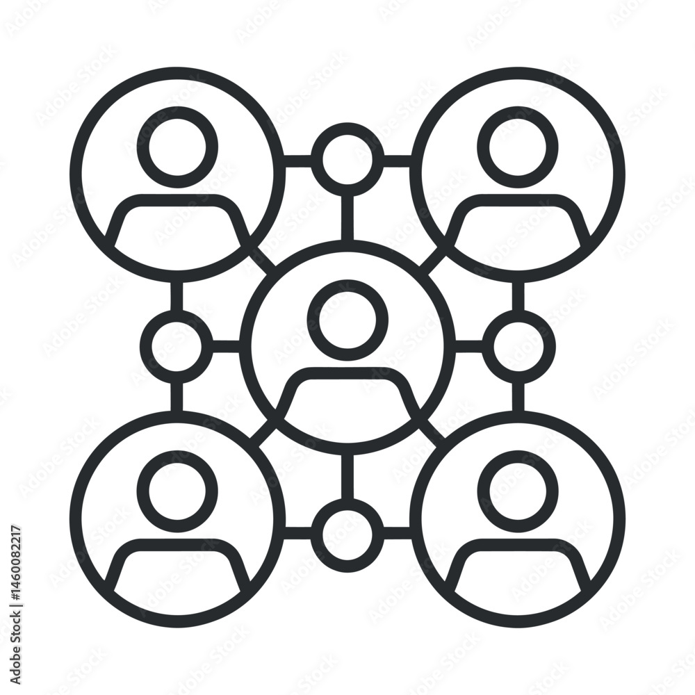 Poster network connection graphic showing five people interconnected representing teamwork collaboration an