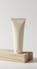Natural cosmetic tube mockup on wooden slab
