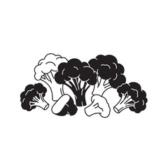 Collection of Black and White Broccoli Florets Illustration