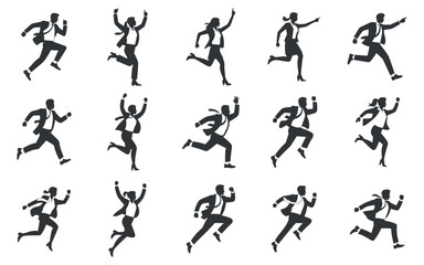 Collection of Diverse Business People Running and Celebrating Success