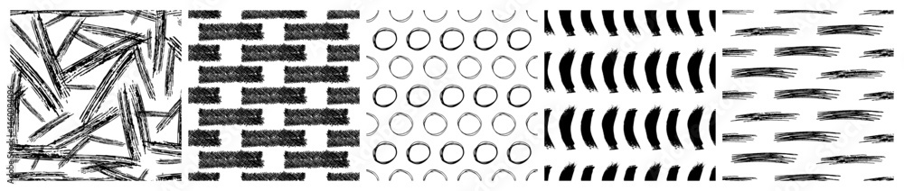 Aufkleber set of seamless patterns with scribble smears