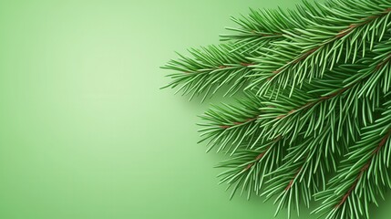 Lush Evergreen Pine Branches on Soft Green Background for Seasonal Decor