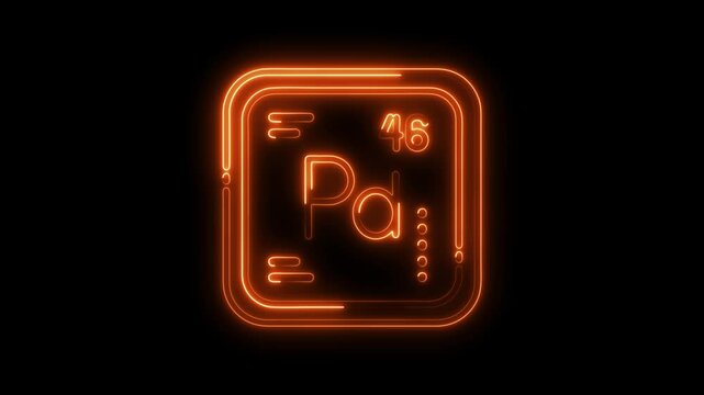 Neon style palladium periodic table element symbol animation on a black background