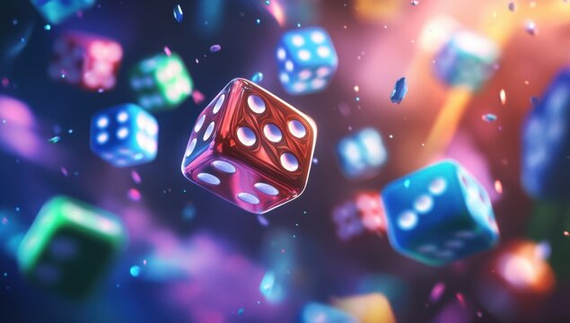 Colorful dice flying in the air