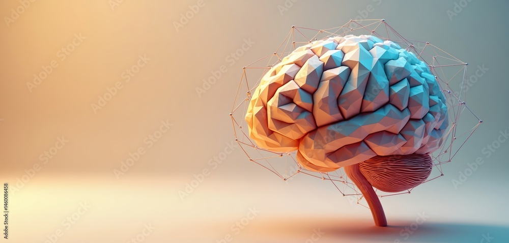 Aufkleber illustration of a 3d brain with a neural network. ai and science concepts. futuristic tech, concept 