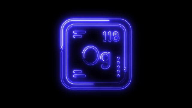 Oganesson periodic table element illuminated with neon glow on black background chemistry concept