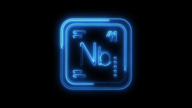 Neon periodic table element niobium nb glowing on a black background