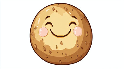 Cartoon illustration of a potato shaped like a planet, with a happy expression and light pink blush.