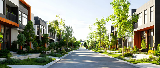 Modern Townhouses Row Sunny Street View