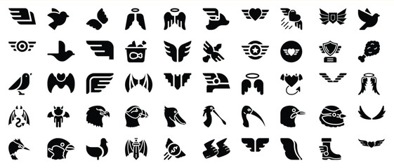 Fototapeta premium Black wing icons collection symbolic designs