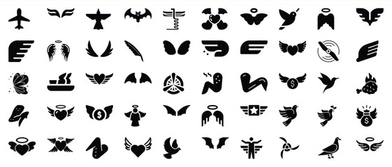Black wing icons collection on white background