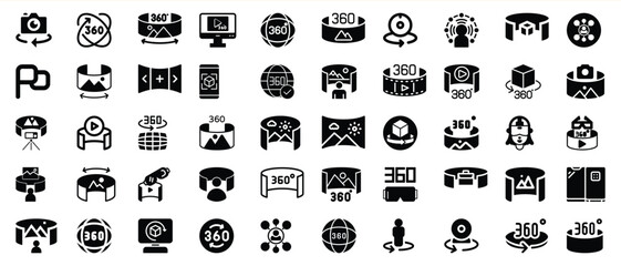 Collection of 360-degree view icons in black and white