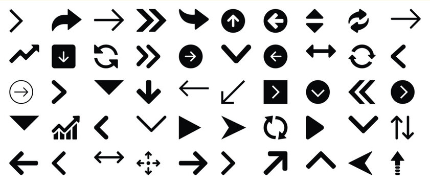 Collection of black arrow icons for web design