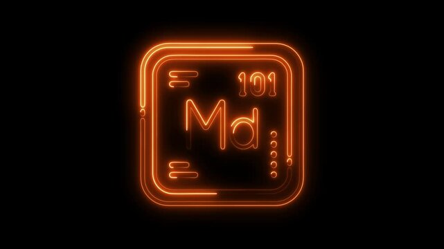 Mendelevium element glowing neon representation scientific display isolated on black background