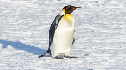 Fototapeta premium Emperor penguin standing on snowy landscape.
