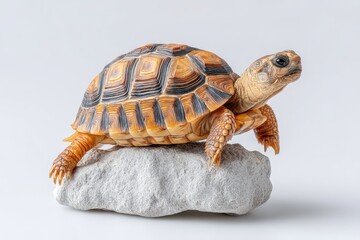 Obraz premium Turtle Climbs a Rock in an Isolated Setting Showcasing Determination and Natural Beauty