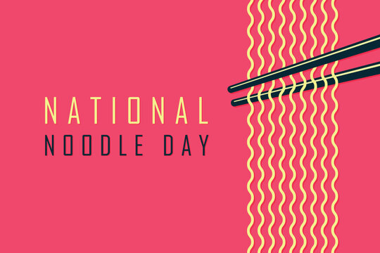 national noodle day minimalistic poster flat vector illustration with noodles and chopsticks.