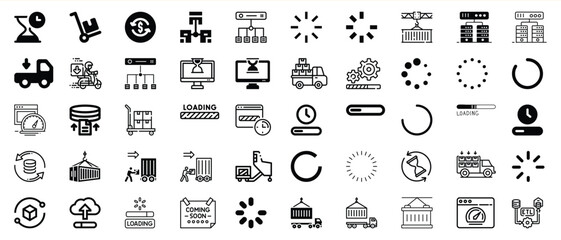 Loading processing delivery and data transfer icon set
