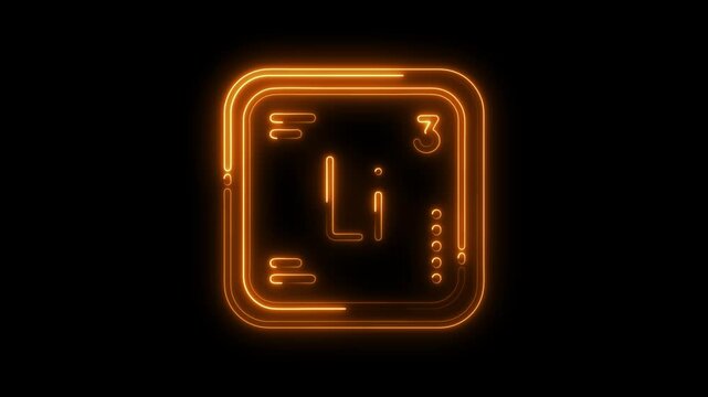 Neon style lithium element animation on black background for science and technology