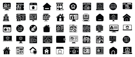 Real estate and property icon set black and white
