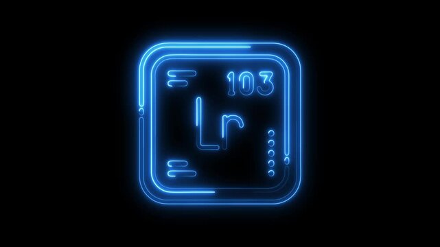 Lawrencium element periodic table neon style glowing on black background loopable educational