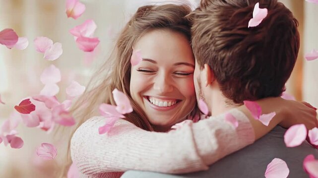 The holiday of gender parity, the holiday of determining the gender of the future baby, the pregnant mother and the future father. Boy or girl? A man and a woman are hugging each other. The woman is s