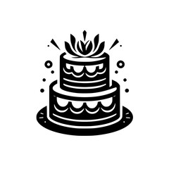 Minimalist Black and White Birthday Cake Illustration