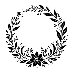 Elegant Floral Wreath Vector, Minimalist Black and White Design for Invitations