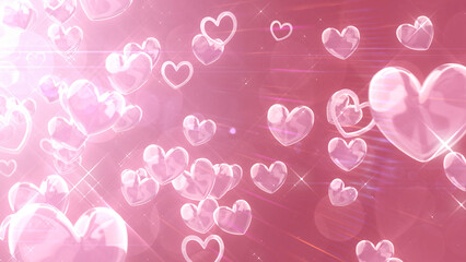 左上から降り注ぐハート - ピンク背景