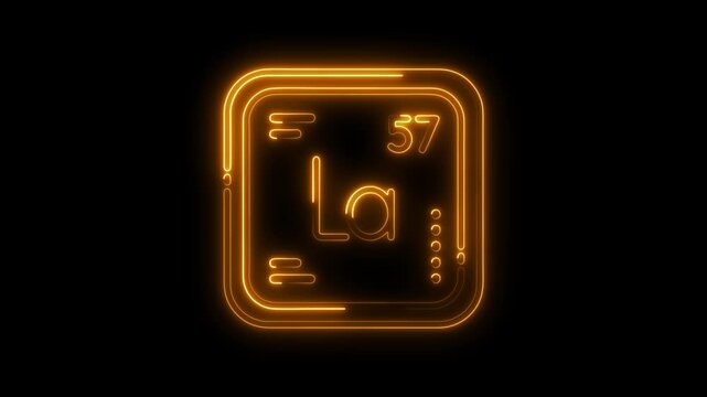 Lanthanum element glowing neon style on black background science and chemistry visualization