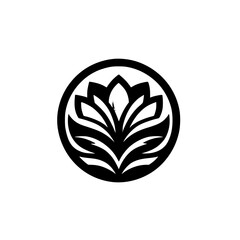 Elegant Lotus Logo in Circle, Minimalist Design, Black & White, for Brands
