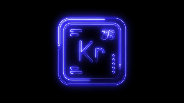 Neon periodic table element krypton display animation on black background scientific element