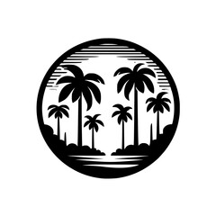 Palm Trees Silhouette in Circle, Minimalist Tropical Design
