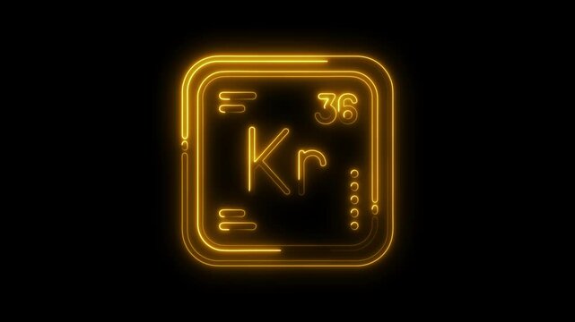 Neon periodic table element krypton with atomic number symbol and weight on black background