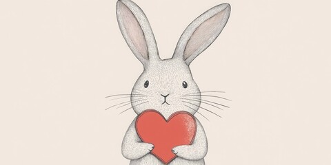 Obraz premium Adorable Bunny Holding a Heart: A Sweet Illustration of Love and Affection