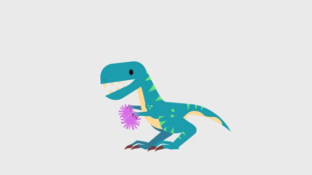 Cheering T-Rex Animation &ndash; Cartoon Dinosaur with Pom-Poms Dance &ndash; Video with Alpha Channel