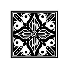 Geometric Mandala Ornament in Black and White: Modern Aesthetic, Decorative Design