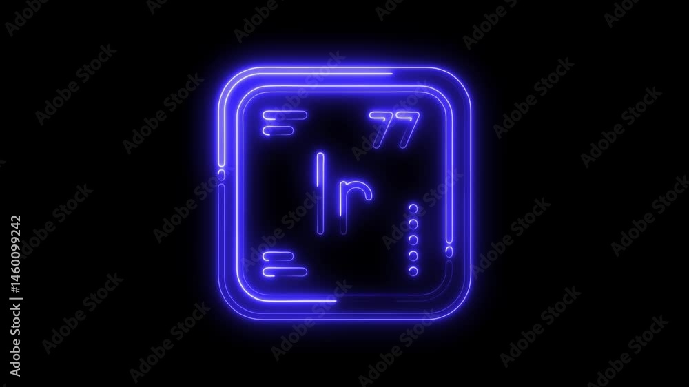 Poster iridium ir element symbol with atomic number in glowing neon style on black background
