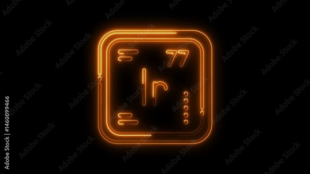 Poster abstract geometric icon with glowing orange neon light on black background loop