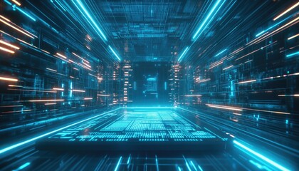 Digital data tunnel, glowing lines,  futuristic tech