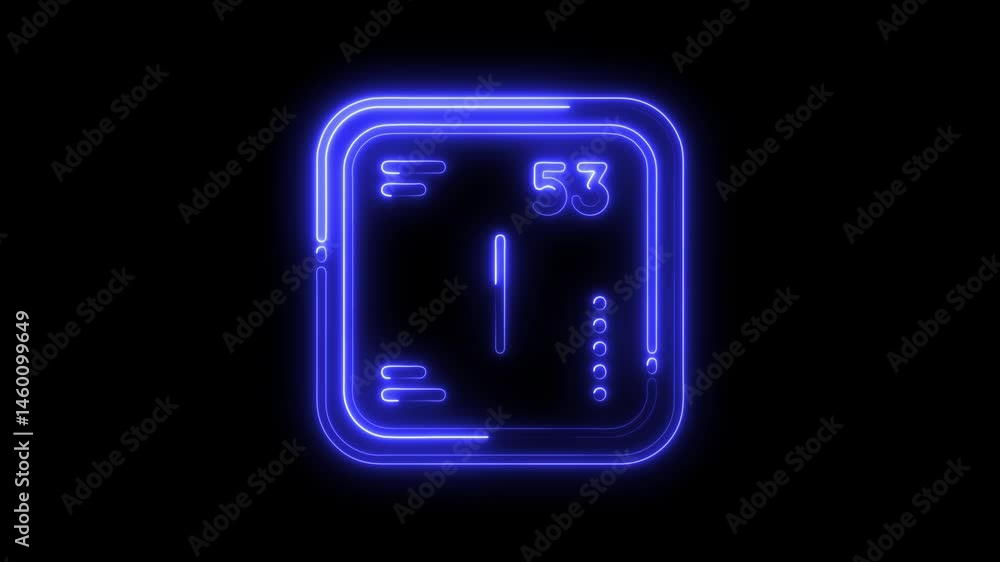 Poster animated neon style game interface showing score and player life points on black