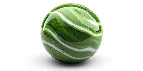 Abstract Green Sphere with Swirling White Lines: A 3D Render of a Glossy Orb