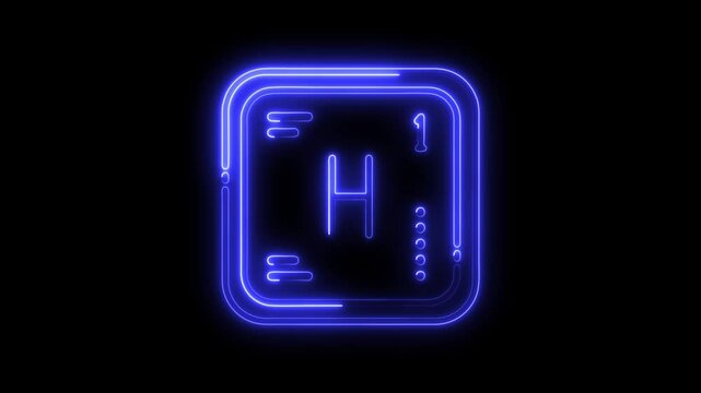 Neon style hydrogen element periodic table animation on black background science and technology concept