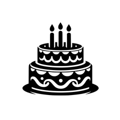 Elegant Birthday Cake Silhouette: Black & White Icon