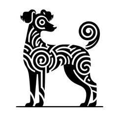 Black & White Ornamental Dog Silhouette, Vector Illustration