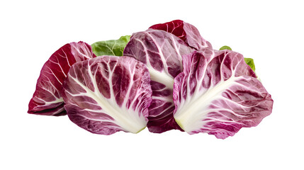 Fototapeta premium A detailed image of radicchio leaves, crisp and green with a slight purple hue, isolated on white background