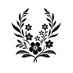 Elegant Black Floral Design on White, Vector Silhouette, Decorative Element