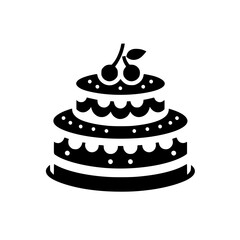 Minimalist Two-Tiered Cake Icon with Cherries - Black and White