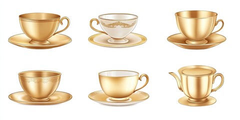 Elegant Gold Teacups and Teapot Set: A Collection of Exquisite Golden Teaware for Afternoon Tea